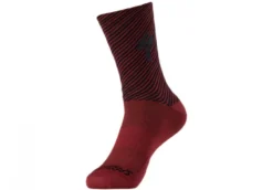 Specialized SOFT AIR TALL LOGO SOCK CRMSN/BLK STRIPE L
